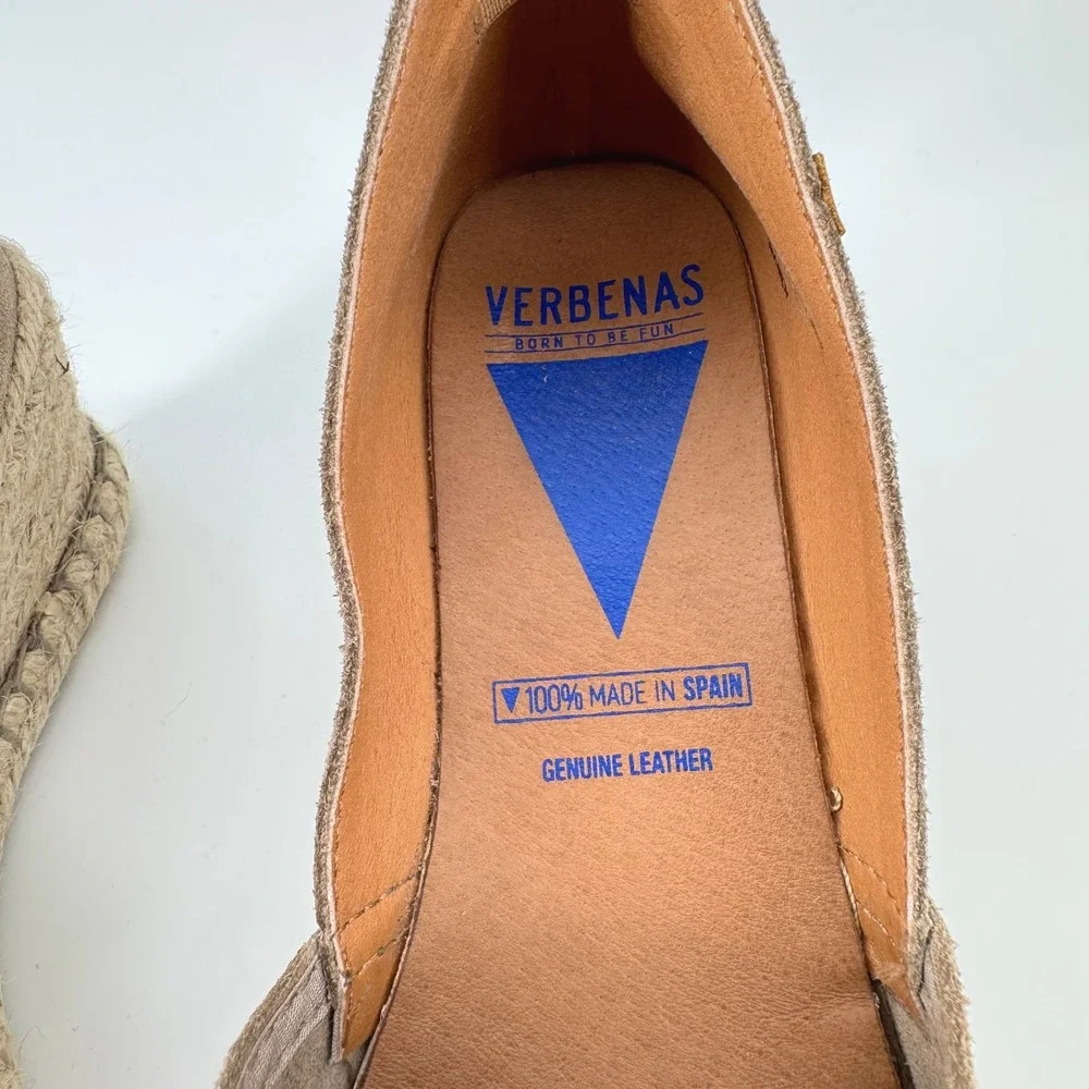 Verbenas Mamen Espadrille Wedge Women 40 Taupe Suede Leather Made in Spain